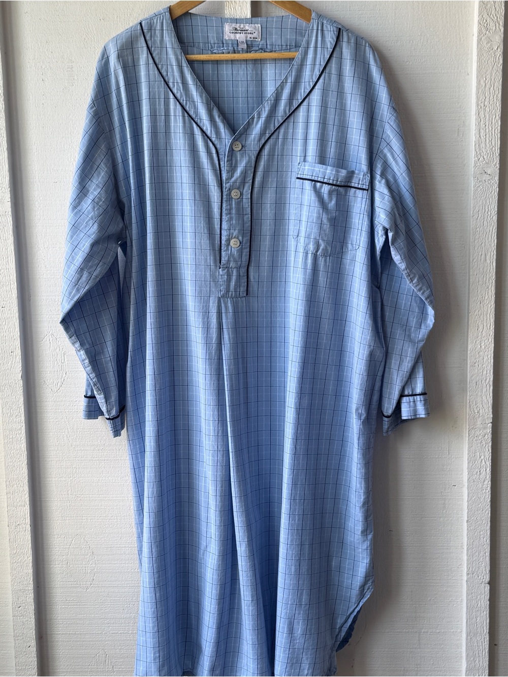 Light Blue Checked Women's Pajama Top with Black Piping - Picture 3 of 10